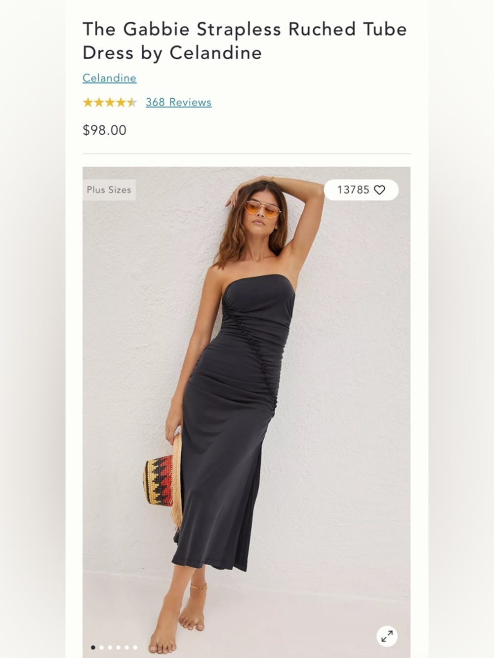 Anthropologie The Gabbie Strapless Ruched Tube Dress in Black Onyx Size M
